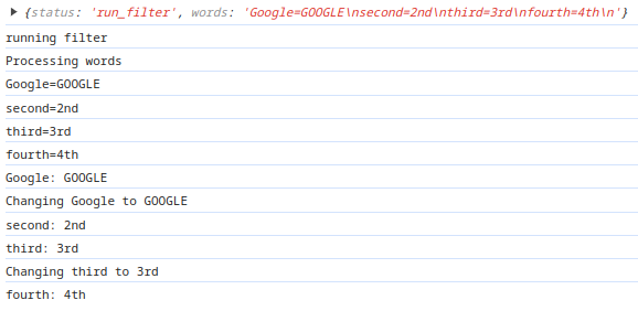 Figure:     \caption{Word filter console output.}

