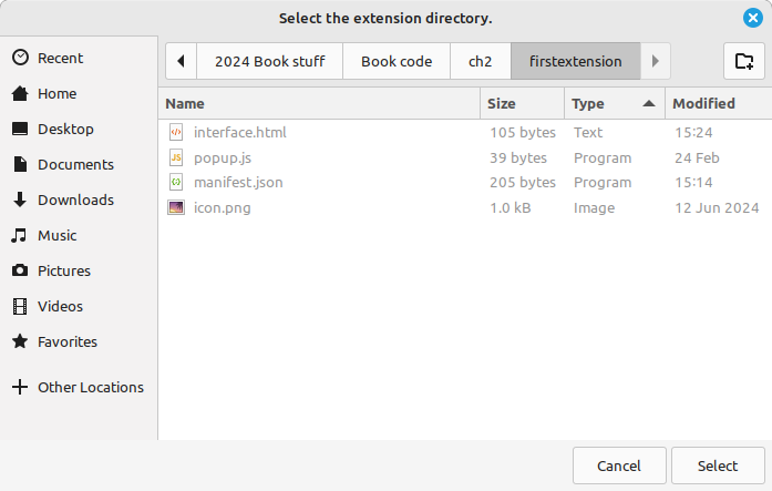 Figure: \caption{Selecting the folder of the new extension.}
